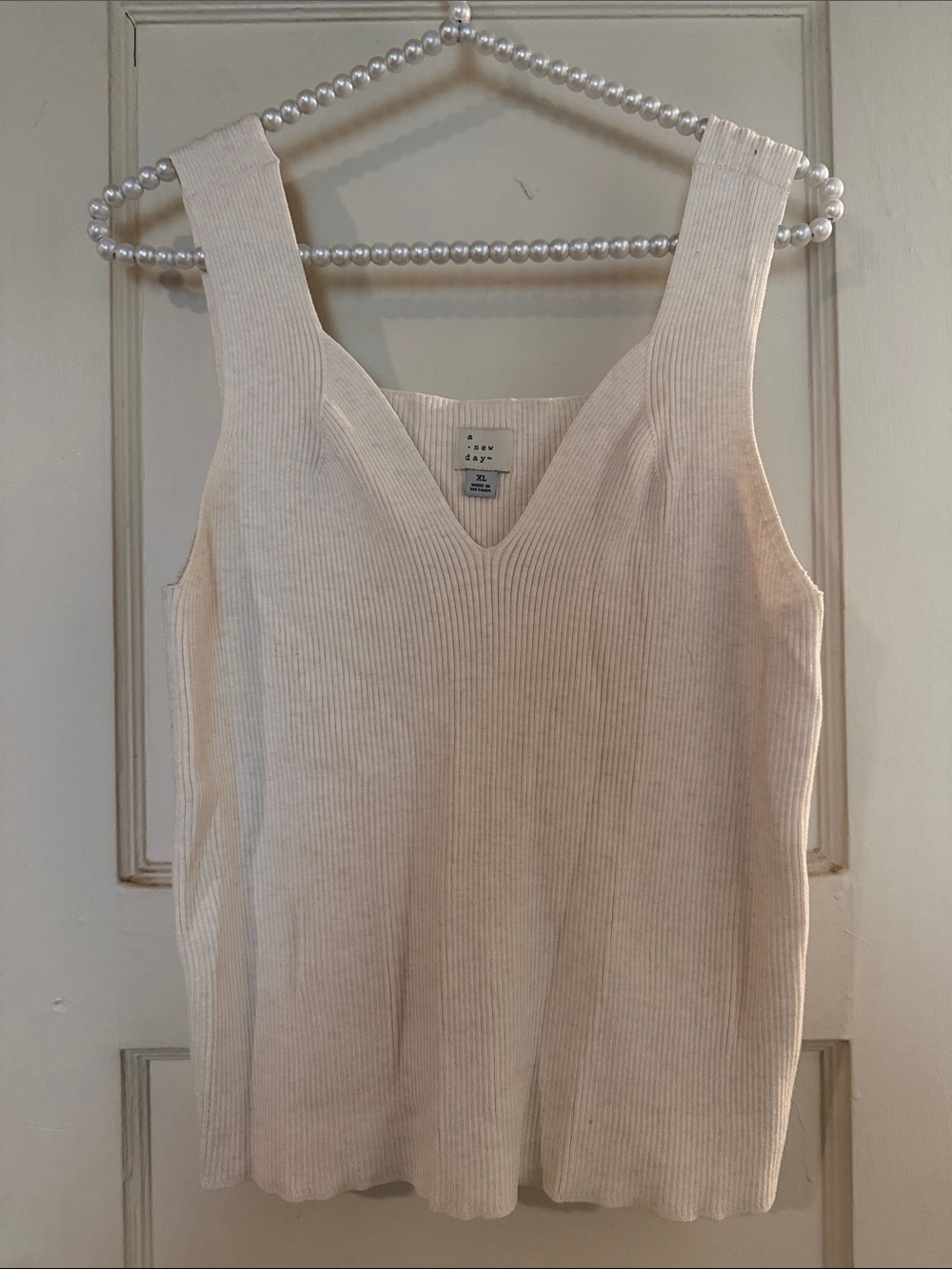 a new day Cream Ribbed V-Neck Wide-Strap Tank